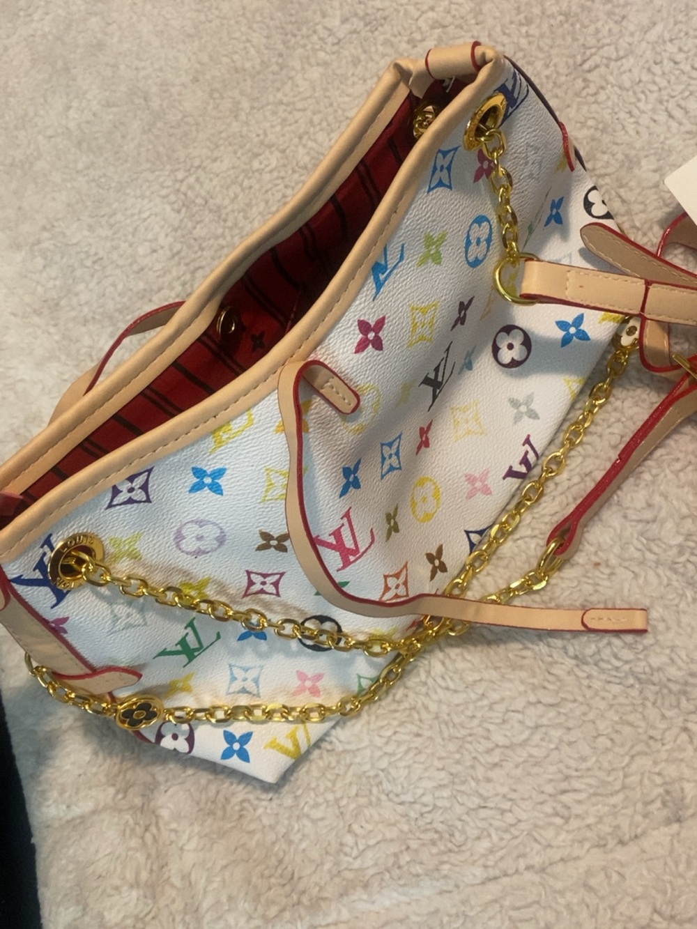 Louis Vuitton White Multicolor Monogram Shoulder Bag with Gold Chain